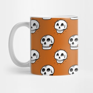 Hand Drawn Cute Happy Halloween Skull Pattern on Pumpkin Orange Mug